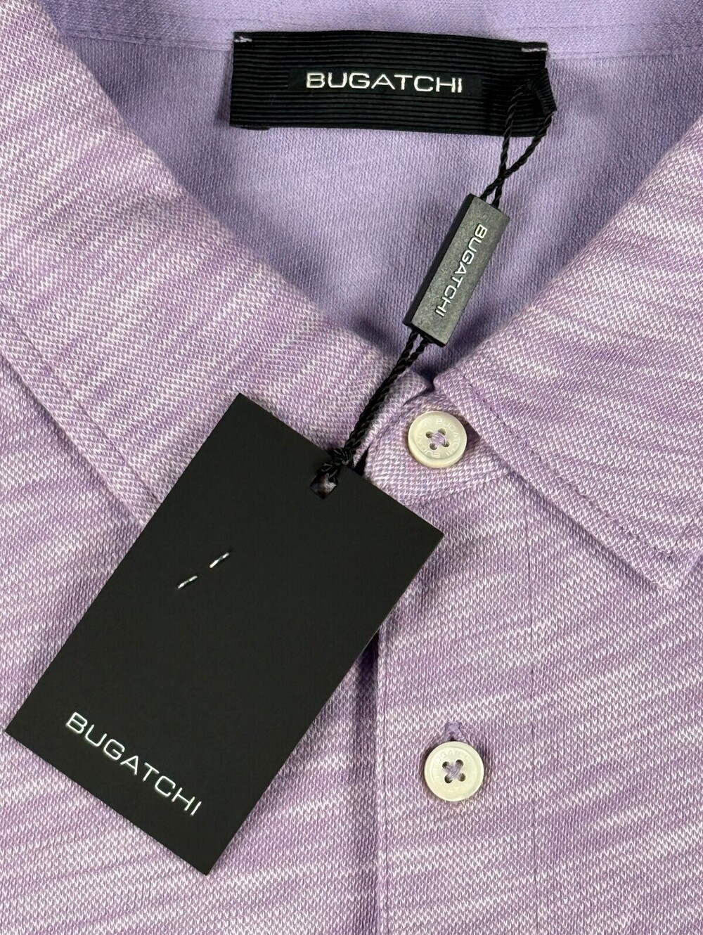 NWT Bugatchi Polo Mens XL Short Sleeve Heathered Lilac 100% Cotton Luxury - Picture 2 of 8